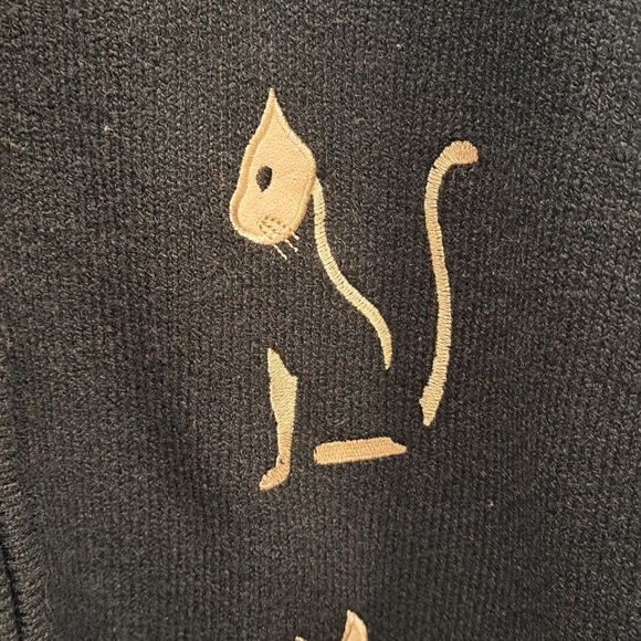 TanJay Black and Cream Cat Embroidered Jean Jacket Vintage - Picture 4 of 7